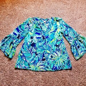 Lilly Pulitzer Blue and Green Floral Blouse